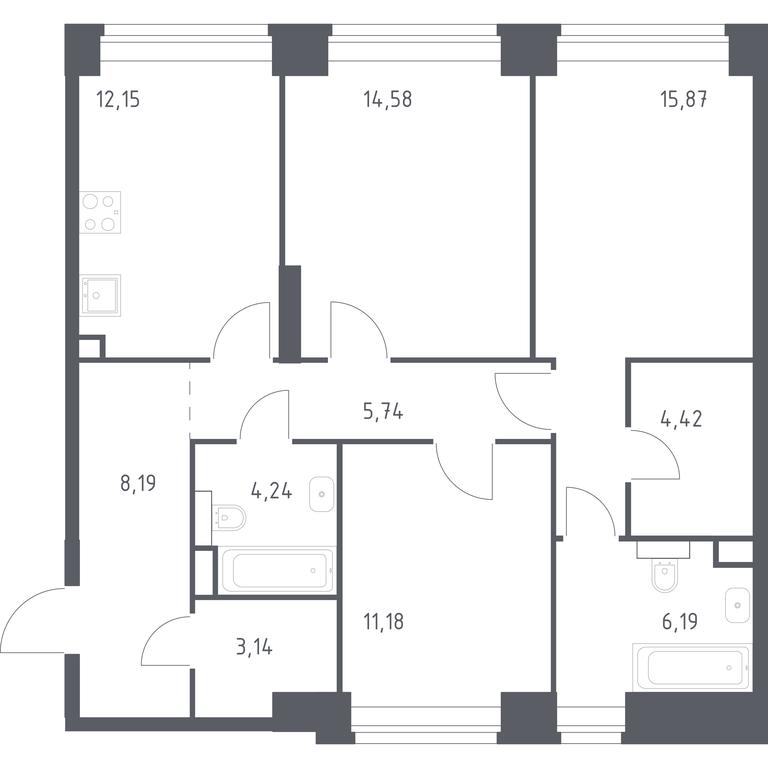2-BD Apartment Sale, 85.7 sq. m. at Nova, Bratyev Fonchenko Street, вл21, Moscow, Russia #1 2-BD Apartment Sale, 85.7 sq. m. at Nova, Bratyev Fonchenko Street, вл21, Moscow, Russia #1
