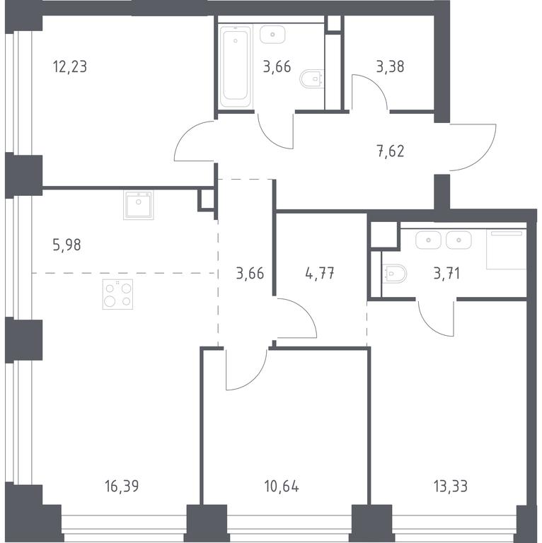 2-BD Apartment Sale, 85.37平方米 at Nova, Bratyev Fonchenko Street, вл21, Moscow, Russia #1 2-BD Apartment Sale, 85.37平方米 at Nova, Bratyev Fonchenko Street, вл21, Moscow, Russia #1