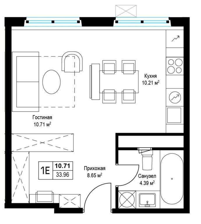 Apartment Sale, 33.8 sq. m. at Eko Vidnoe 2.0, kvartal Tsentralny, 1, Kupelinka Subdistrict, derevnya Sapronovo, Leninskiy City District, Moscow Region, Russia #1