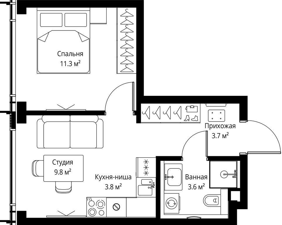 1-BD Apartment Sale, 32.2 sq. m. at Symphony 34, 2nd Khutorskaya Street, 38А, Moscow, Russia #2