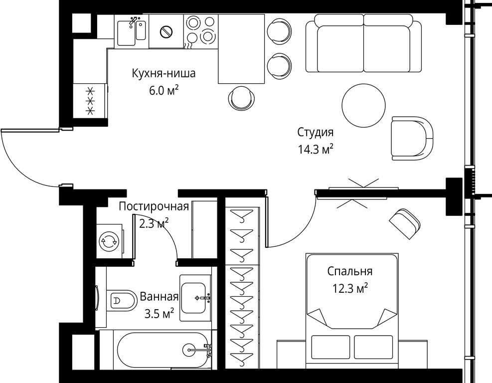 1-BD Apartment Sale, 38.4平方米 at Symphony 34, 2nd Khutorskaya Street, 38А, Moscow, Russia #2