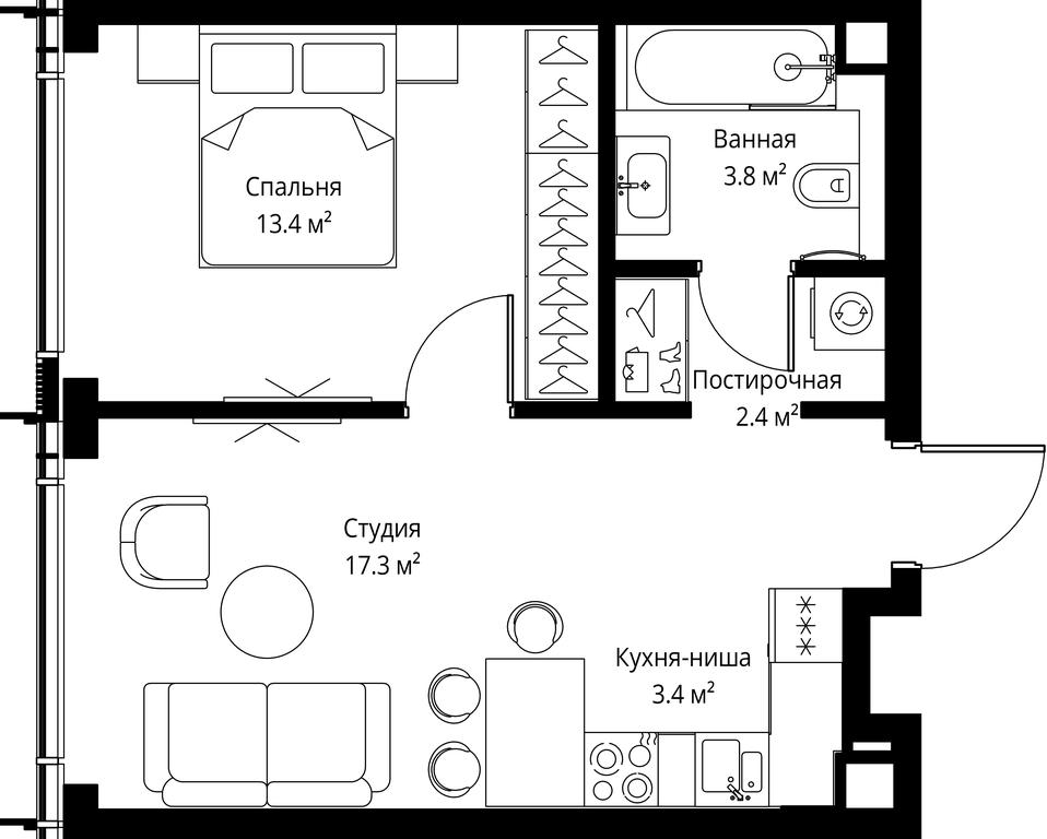1-BD Apartment Sale, 40.3平方米 at Symphony 34, 2nd Khutorskaya Street, 38А, Moscow, Russia #2 1-BD Apartment Sale, 40.3平方米 at Symphony 34, 2nd Khutorskaya Street, 38А, Moscow, Russia #2