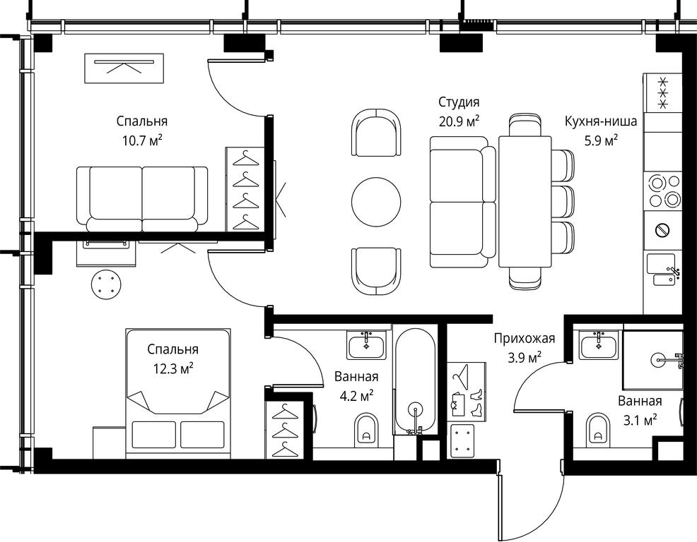 2-BD Apartment Sale, 61 sq. m. at Symphony 34, 2nd Khutorskaya Street, 38А, Moscow, Russia #2 2-BD Apartment Sale, 61 sq. m. at Symphony 34, 2nd Khutorskaya Street, 38А, Moscow, Russia #2