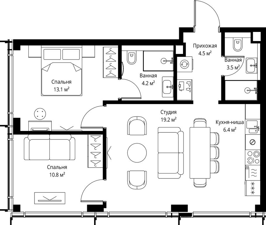 2-BD Apartment Sale, 61.7平方米 at Symphony 34, 2nd Khutorskaya Street, 38А, Moscow, Russia #2 2-BD Apartment Sale, 61.7平方米 at Symphony 34, 2nd Khutorskaya Street, 38А, Moscow, Russia #2