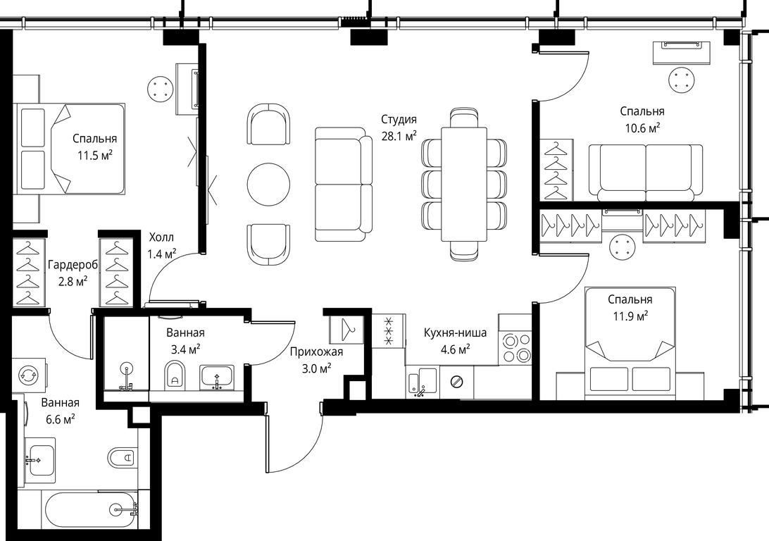 3-BD Apartment Sale, 83.9 sq. m. at Symphony 34, 2nd Khutorskaya Street, 38А, Moscow, Russia #2