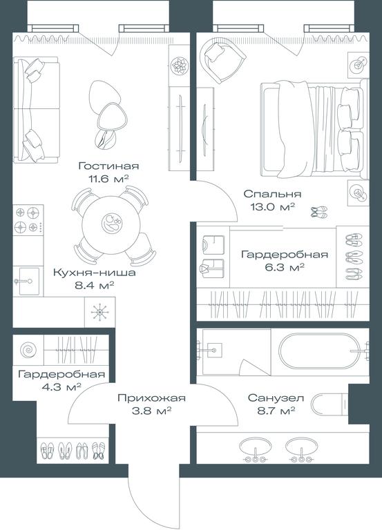 Apartment Sale, 56.1平方米 at Opus, Derbenevskaya Street, 1с1, Moscow, Russia #1