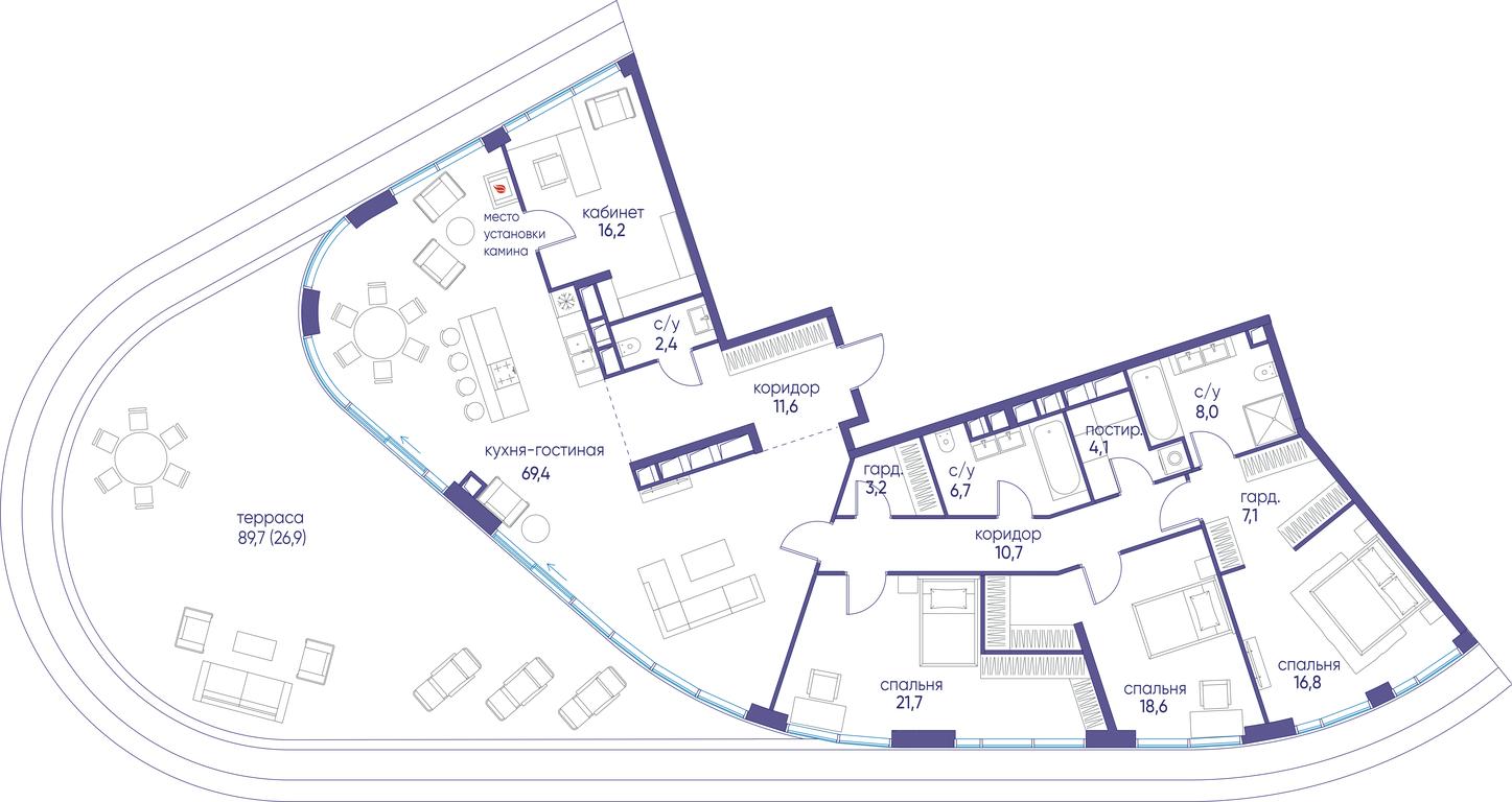 5-BD Apartment Sale, 222.4 sq. m. at Ostrov, Nizhnye Mnyovniki Street, 37Ас4, Moscow, Russia #1