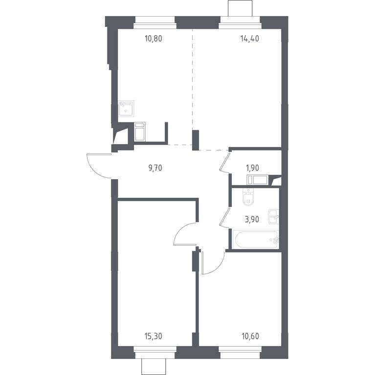 1-BD Apartment Sale, 67平方米 at Liubertsy, ulitsa Kamova, 5к1, Lyubertsy, Moscow Region, Russia #1