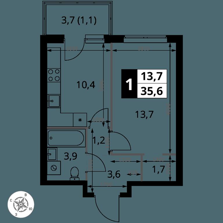 1-BD Apartment Sale, 35.6 sq. m. at 1 Izmajlovskij, Montazhnaya Street, 8с13, Moscow, Russia #2