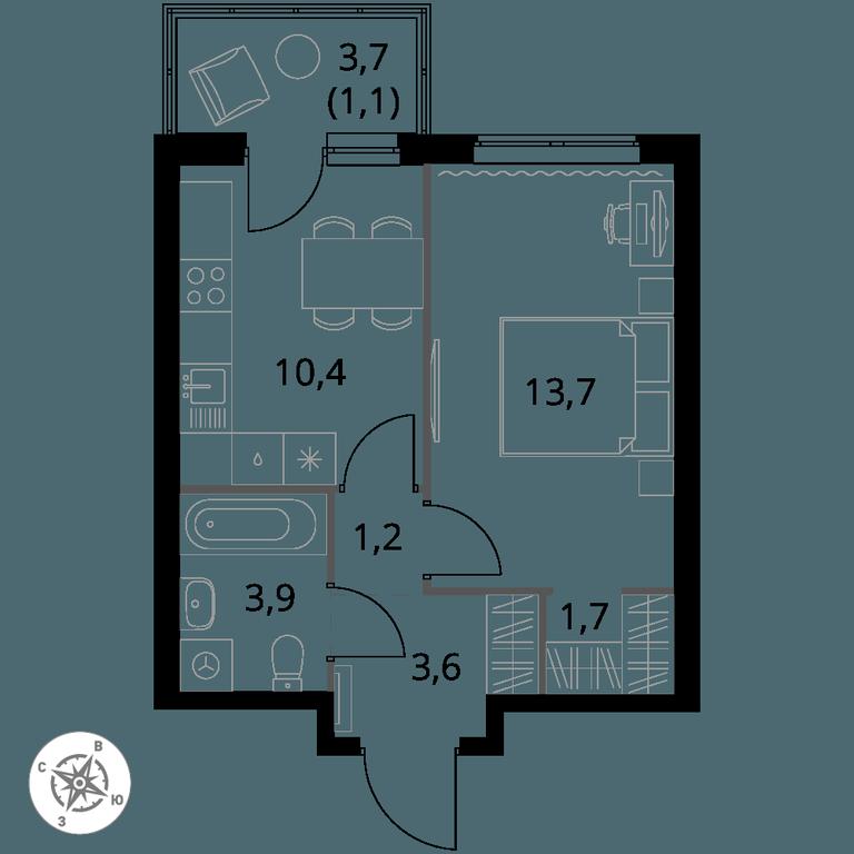 1-BD Apartment Sale, 35.6 sq. m. at 1 Izmajlovskij, Montazhnaya Street, 8с13, Moscow, Russia #1