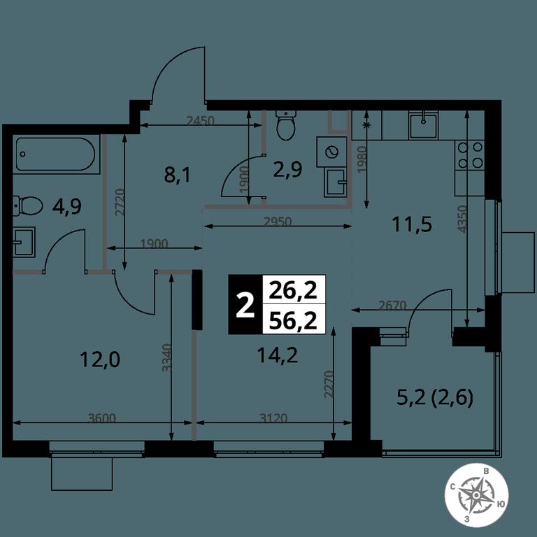 2-BD Apartment Sale, 56.2 sq. m. at 1 Izmajlovskij, Montazhnaya Street, 8с13, Moscow, Russia #2