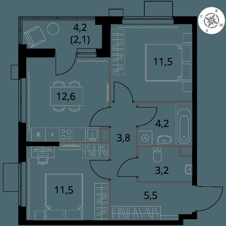 2-BD Apartment Sale, 54.4 sq. m. at 1 Izmajlovskij, Montazhnaya Street, 8с13, Moscow, Russia #1 2-BD Apartment Sale, 54.4 sq. m. at 1 Izmajlovskij, Montazhnaya Street, 8с13, Moscow, Russia #1