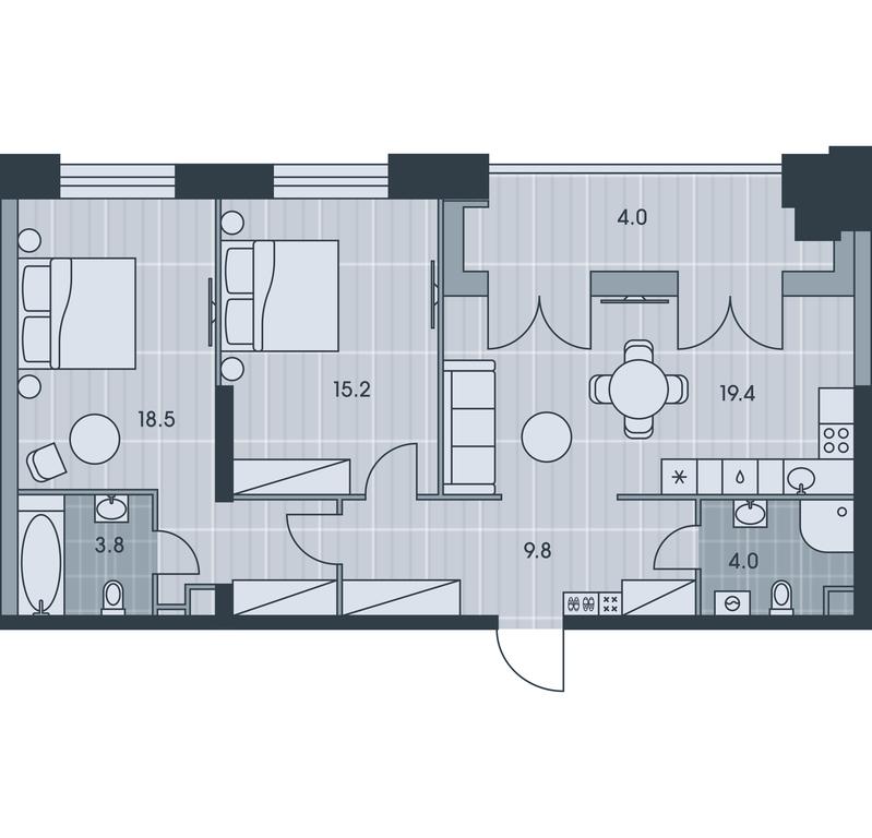 2-BD Apartment Sale, 74.7平方米 at Ever, Obrucheva Street, вл23, Moscow, Russia #1 2-BD Apartment Sale, 74.7平方米 at Ever, Obrucheva Street, вл23, Moscow, Russia #1