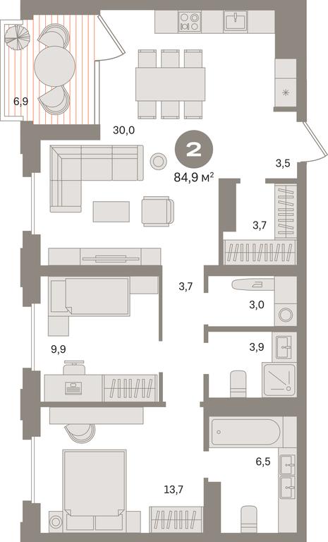 2-BD Apartment Sale, 84.9平方米 at Kvartal «MONS», Ogorodny Drive, Moscow, Russia #1
