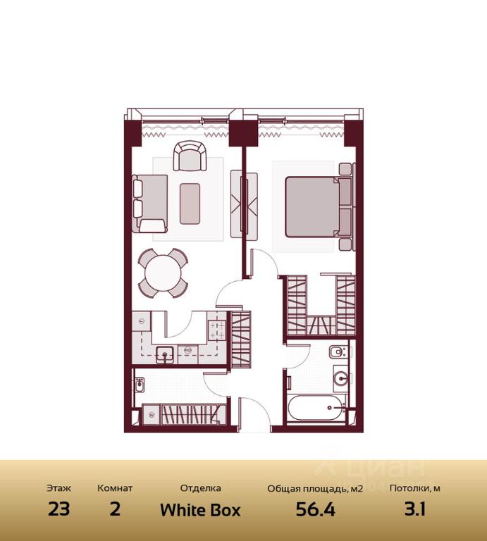 1-BD Apartment Sale, 56.4 sq. m. at Prime Park, Leningradskiy Avenue, 37, Moscow, Russia #2