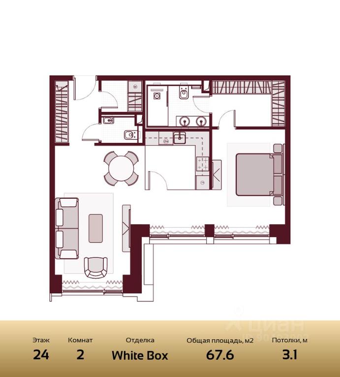 1-BD Apartment Sale, 67.6平方米 at Prime Park, Leningradskiy Avenue, 37, Moscow, Russia #2