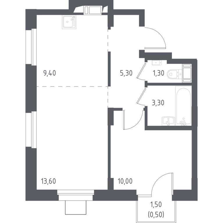Apartment Sale, 44.6 sq. m. at Liubertsy, ulitsa Kamova, 5к1, Lyubertsy, Moscow Region, Russia #1