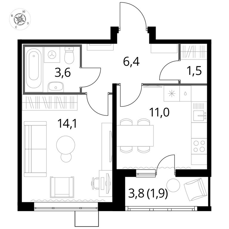1-BD Apartment Sale, 38.2 sq. m. at Pervyi Lermontovskiy, zhiloy kompleks 1-y Lermontovskiy, Lyubertsy, Moscow Region, Russia #1