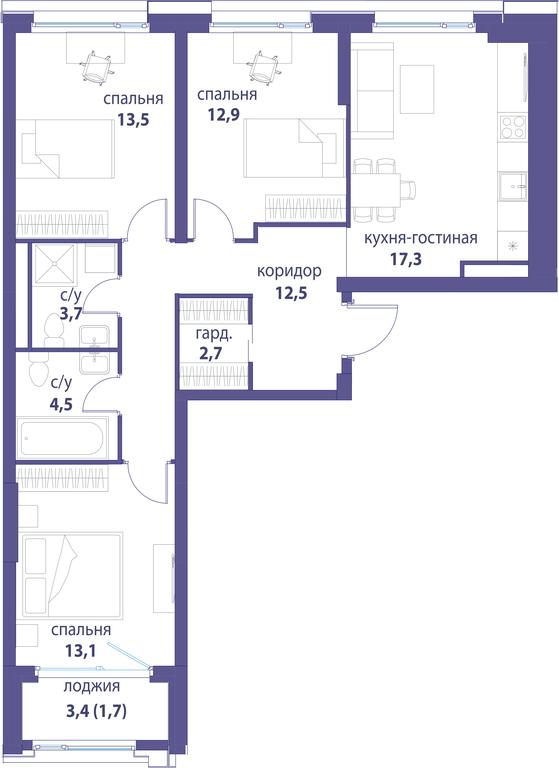 3-BD Apartment Sale, 81.6 sq. m. at Simvol, Nevelskogo Drive, 6к1, Moscow, Russia #1 3-BD Apartment Sale, 81.6 sq. m. at Simvol, Nevelskogo Drive, 6к1, Moscow, Russia #1