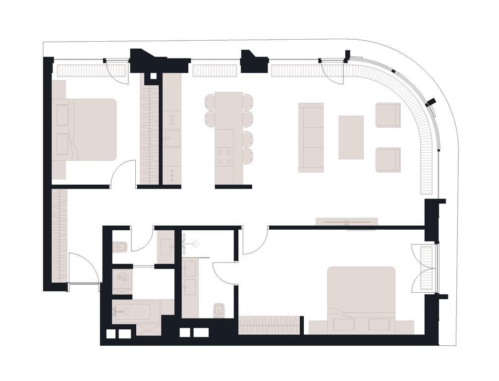 2-BD Apartment Sale, 102.4平方米 at Victory Park Residences, Bratyev Fonchenko Street, вл3, Moscow, Russia #1