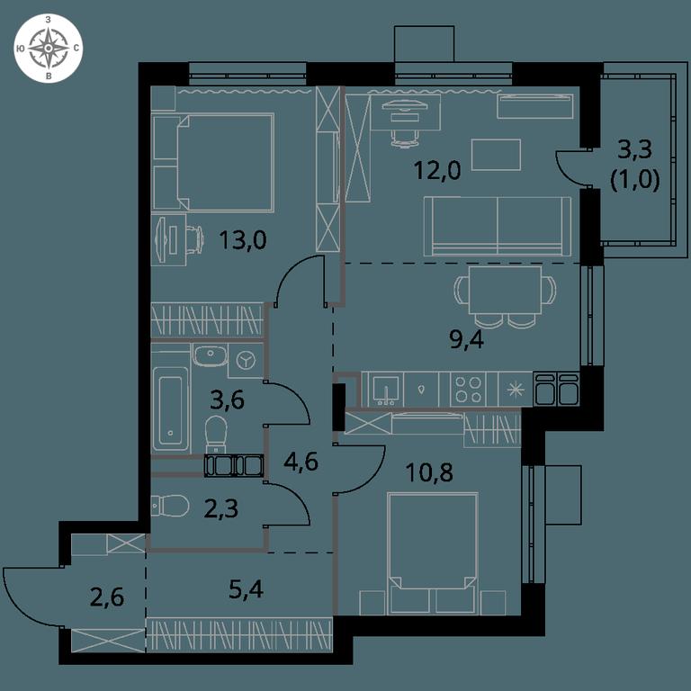 3-BD Apartment Sale, 64.7 sq. m. at 1-y Salarevskiy, Kiyevskoye Highway, Moskovskiy Settlement, Moscow, Russia #1