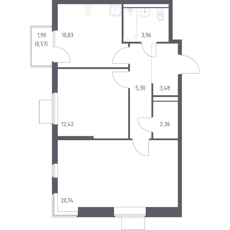1-BD Apartment Sale, 59.66平方米 at Gorki Park, Shkolnaya ulitsa, 2, derevnya Korobovo, Leninskiy City District, Moscow Region, Russia #1
