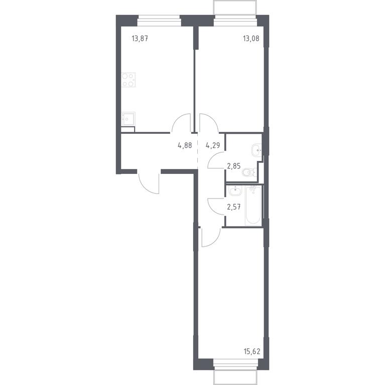 1-BD Apartment Sale, 57.16平方米 at Kvartal Marino, kvartal № 175, 1с1, Filimonkovskoye Municipal Formation, Moscow, Russia #1