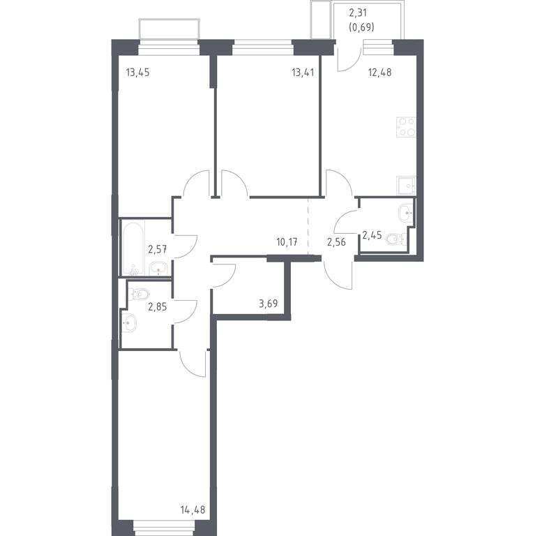 2-BD Apartment Sale, 78.8平方米 at Kvartal Marino, kvartal № 175, 1с1, Filimonkovskoye Municipal Formation, Moscow, Russia #1 2-BD Apartment Sale, 78.8平方米 at Kvartal Marino, kvartal № 175, 1с1, Filimonkovskoye Municipal Formation, Moscow, Russia #1