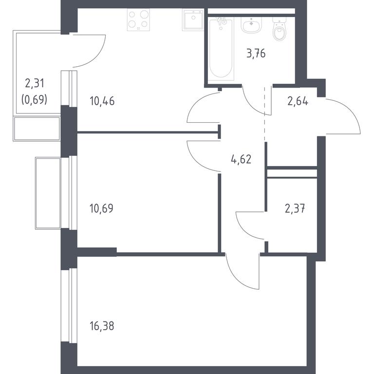 1-BD Apartment Sale, 51.61平方米 at Kvartal Marino, kvartal № 175, 1с1, Filimonkovskoye Municipal Formation, Moscow, Russia #1 1-BD Apartment Sale, 51.61平方米 at Kvartal Marino, kvartal № 175, 1с1, Filimonkovskoye Municipal Formation, Moscow, Russia #1
