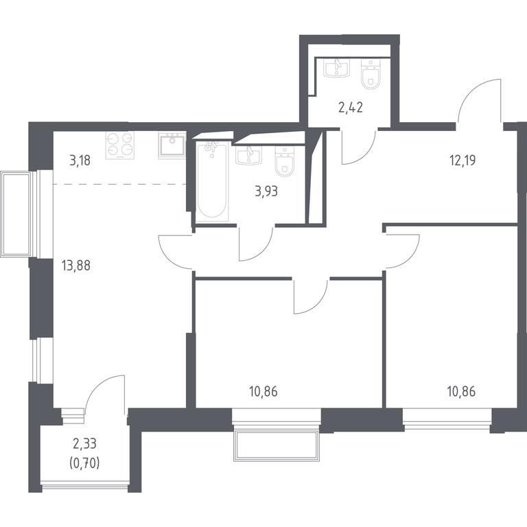 2-BD Apartment Sale, 58.02 sq. m. at Dolina Yauzy, Trudovaya Street, 23, Mytischi, Moscow Region, Russia #1