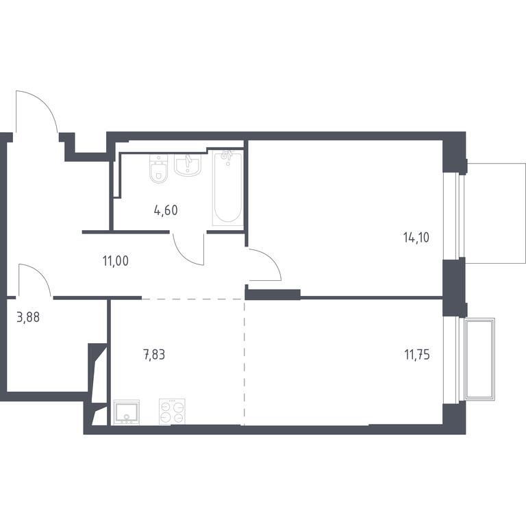 1-BD Apartment Sale, 53.16 sq. m. at Dolina Yauzy, Trudovaya Street, 23, Mytischi, Moscow Region, Russia #1