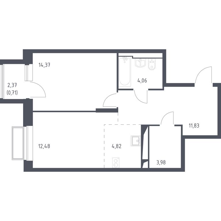 1-BD Apartment Sale, 52.25 sq. m. at Dolina Yauzy, Trudovaya Street, 23, Mytischi, Moscow Region, Russia #1