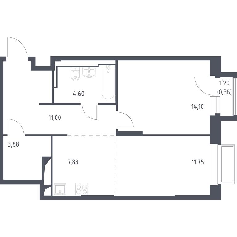 1-BD Apartment Sale, 53.52 sq. m. at Dolina Yauzy, Trudovaya Street, 23, Mytischi, Moscow Region, Russia #1