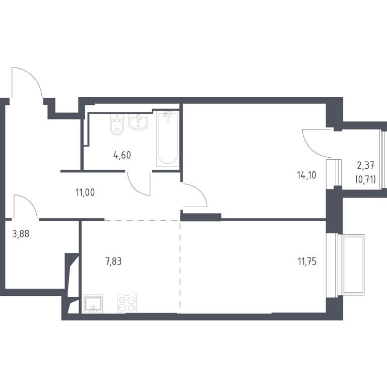 1-BD Apartment Sale, 53.87 sq. m. at Dolina Yauzy, Trudovaya Street, 23, Mytischi, Moscow Region, Russia #1