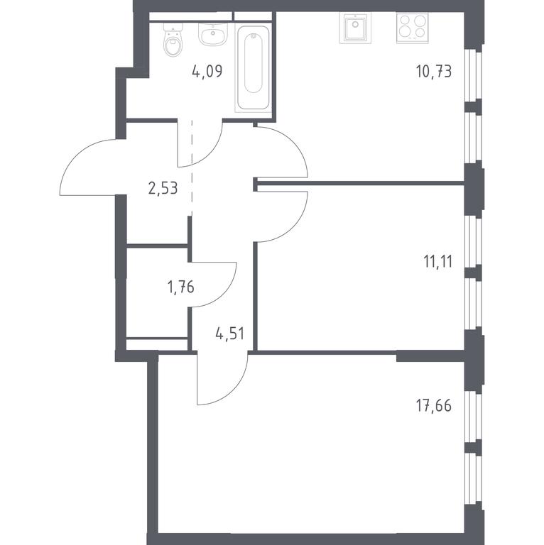 1-BD Apartment Sale, 52.39平方米 at Kosmicheskiy kvartal, M.K. Tikhonravova Street, Yubileyniy Microdistrict, Korolyov, Moscow Region, Russia #1