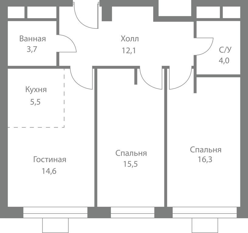 3-BD Apartment Sale, 71.7 sq. m. at Stellar City, Skolkovskoye Highway, 1, Moscow, Russia #1