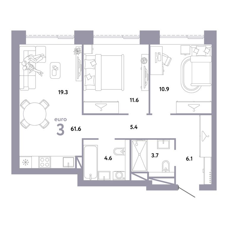 2-BD Apartment Sale, 61.6 sq. m. at Strana.Zarechnaja, Ilovayskaya Street, Moscow, Russia #2 2-BD Apartment Sale, 61.6 sq. m. at Strana.Zarechnaja, Ilovayskaya Street, Moscow, Russia #2