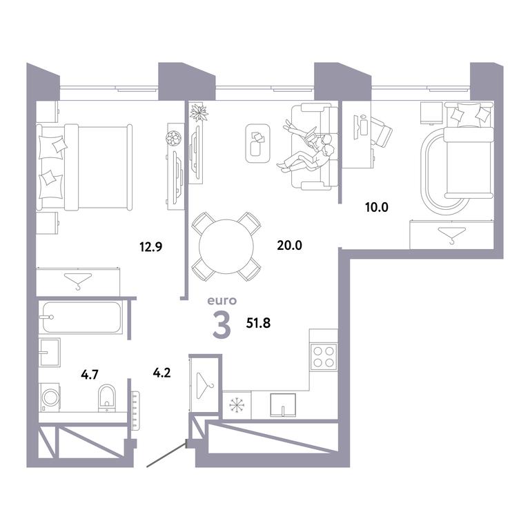 2-BD Apartment Sale, 51.8 sq. m. at Strana.Zarechnaja, Ilovayskaya Street, Moscow, Russia #1 2-BD Apartment Sale, 51.8 sq. m. at Strana.Zarechnaja, Ilovayskaya Street, Moscow, Russia #1