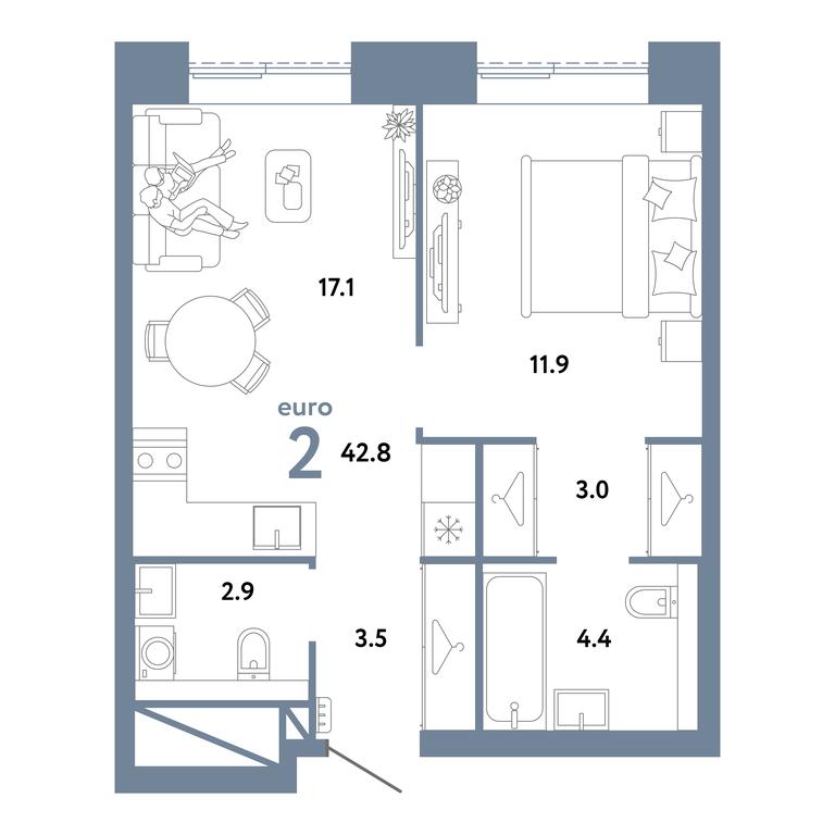 1-BD Apartment Sale, 42.8 sq. m. at Strana.Zarechnaja, Ilovayskaya Street, Moscow, Russia #2