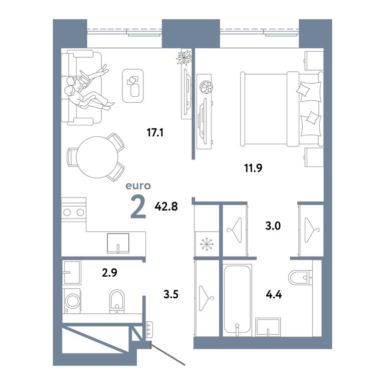 1-BD Apartment Sale, 42.8 sq. m. at Strana.Zarechnaja, Ilovayskaya Street, Moscow, Russia #1