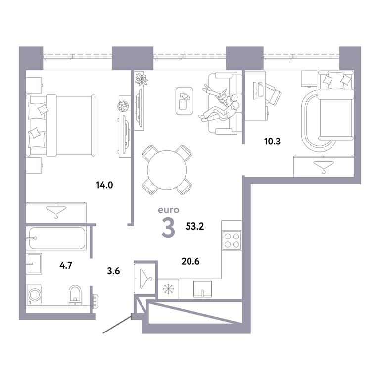 2-BD Apartment Sale, 53.2 sq. m. at Strana.Zarechnaja, Ilovayskaya Street, Moscow, Russia #2 2-BD Apartment Sale, 53.2 sq. m. at Strana.Zarechnaja, Ilovayskaya Street, Moscow, Russia #2