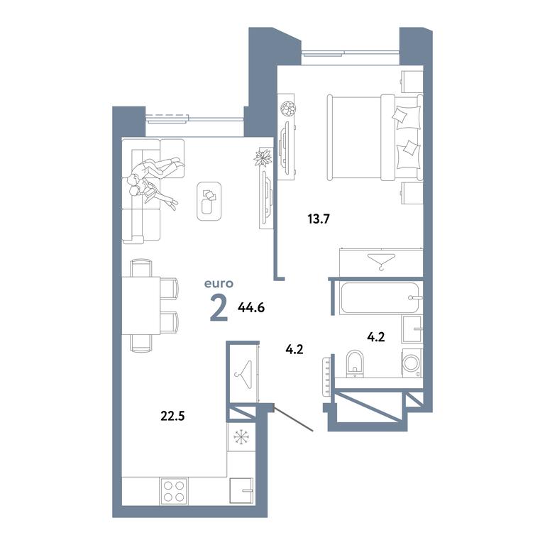 1-BD Apartment Sale, 44.6 sq. m. at Strana.Zarechnaja, Ilovayskaya Street, Moscow, Russia #1