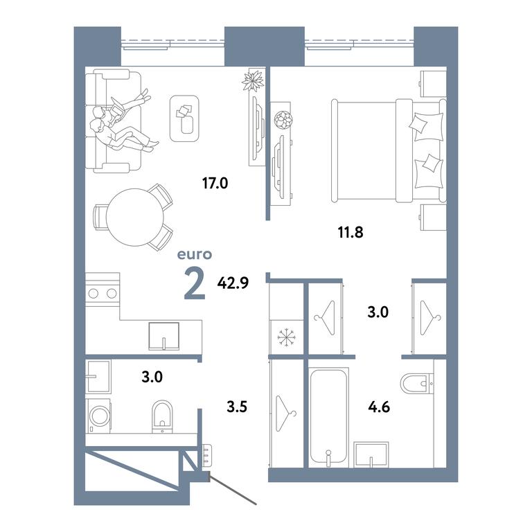 1-BD Apartment Sale, 42.9 sq. m. at Strana.Zarechnaja, Ilovayskaya Street, Moscow, Russia #2 1-BD Apartment Sale, 42.9 sq. m. at Strana.Zarechnaja, Ilovayskaya Street, Moscow, Russia #2