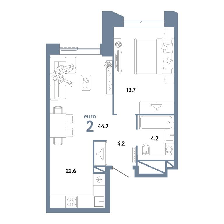 1-BD Apartment Sale, 44.7 sq. m. at Strana.Zarechnaja, Ilovayskaya Street, Moscow, Russia #1