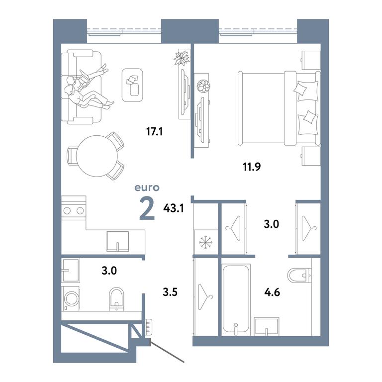 1-BD Apartment Sale, 43.1平方米 at Strana.Zarechnaja, Ilovayskaya Street, Moscow, Russia #1 1-BD Apartment Sale, 43.1平方米 at Strana.Zarechnaja, Ilovayskaya Street, Moscow, Russia #1