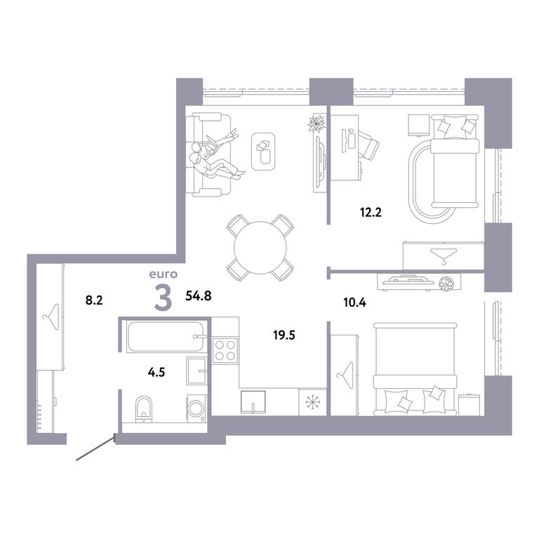 2-BD Apartment Sale, 54.8 sq. m. at Strana.Zarechnaja, Ilovayskaya Street, Moscow, Russia #1 2-BD Apartment Sale, 54.8 sq. m. at Strana.Zarechnaja, Ilovayskaya Street, Moscow, Russia #1