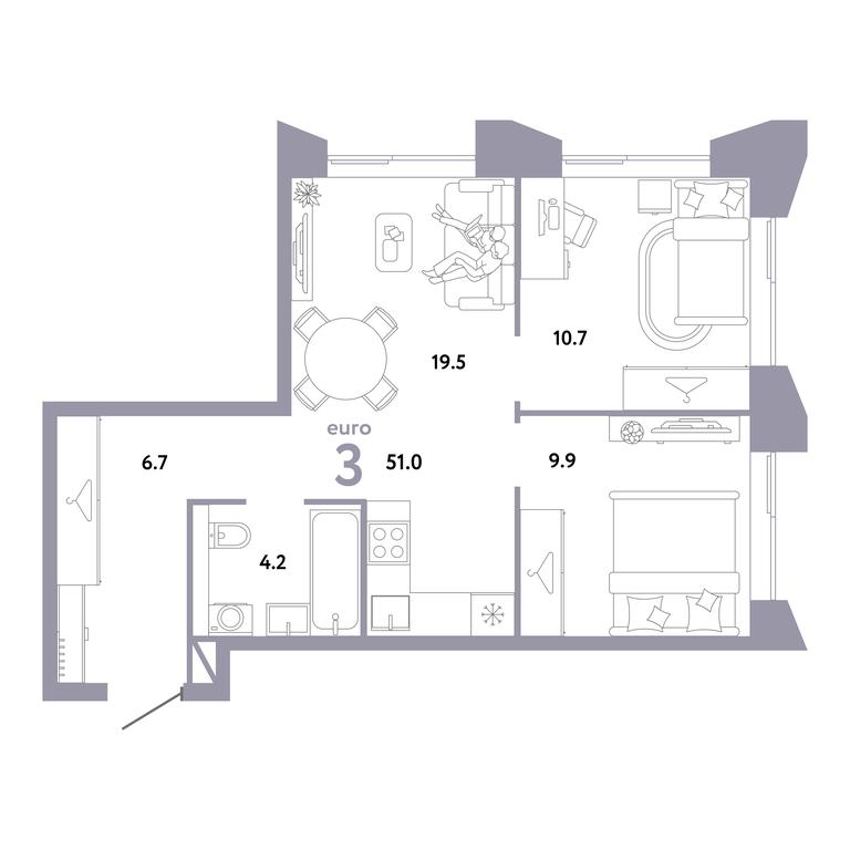 2-BD Apartment Sale, 51 sq. m. at Strana.Zarechnaja, Ilovayskaya Street, Moscow, Russia #1