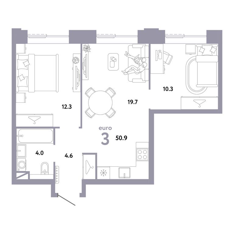 2-BD Apartment Sale, 50.9 sq. m. at Strana.Zarechnaja, Ilovayskaya Street, Moscow, Russia #1 2-BD Apartment Sale, 50.9 sq. m. at Strana.Zarechnaja, Ilovayskaya Street, Moscow, Russia #1