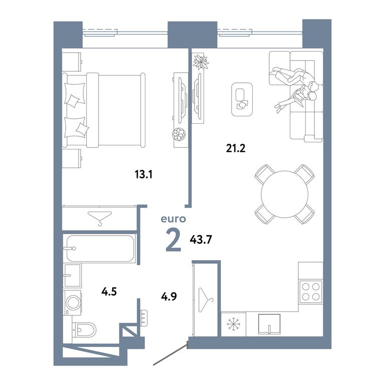 1-BD Apartment Sale, 43.7平方米 at Strana.Zarechnaja, Ilovayskaya Street, Moscow, Russia #1