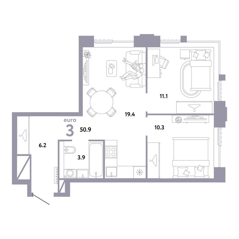 2-BD Apartment Sale, 50.9 sq. m. at Strana.Zarechnaja, Ilovayskaya Street, Moscow, Russia #1 2-BD Apartment Sale, 50.9 sq. m. at Strana.Zarechnaja, Ilovayskaya Street, Moscow, Russia #1